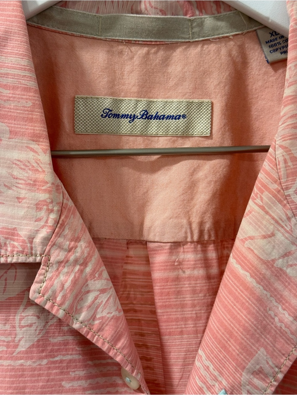 5 for $25!! Tommy Bahama Pink/Salmon Palm Print, Tropical Camp Shirt XL - Picture 8 of 14